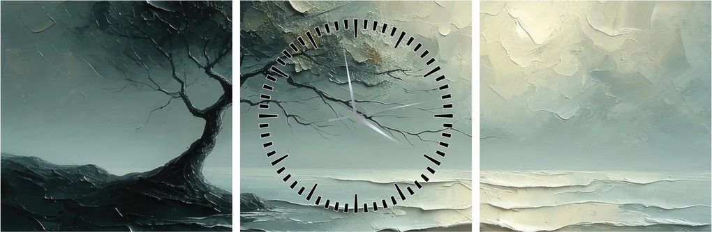 Tablou - pictură în ulei de un copac cu oceanul (cu ceas) (90x30 cm)