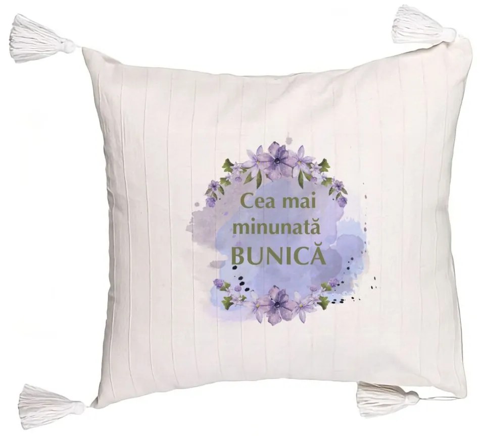 Perna Decorativa cu Franjuri pentru Bunica 3, 45x45 cm, Cu fermoar