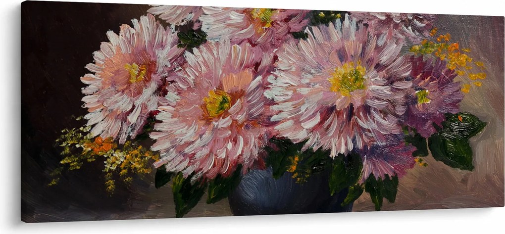 Tablou - Pictură în ulei, flori în vază (120x50 cm)