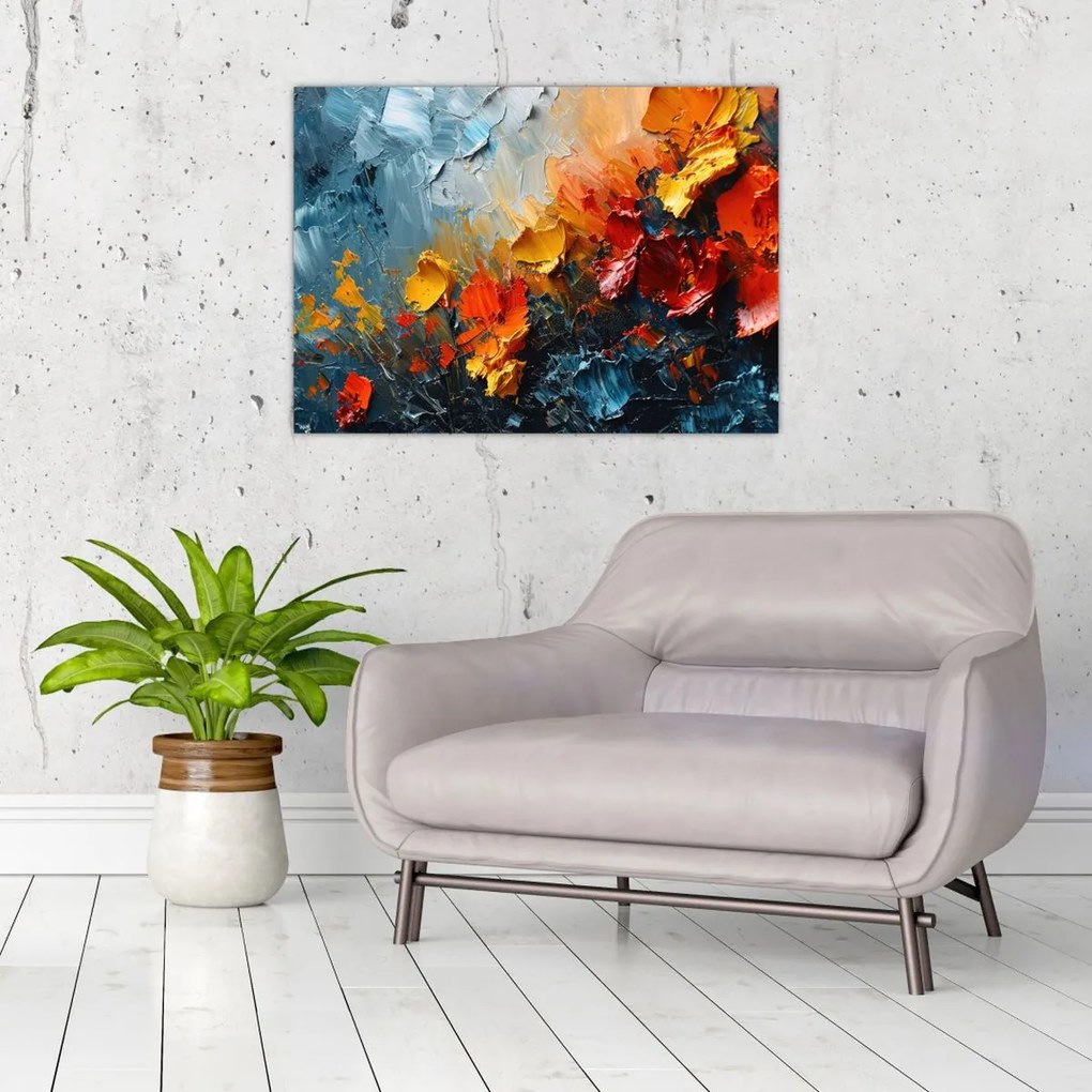 Tablou pe sticlă - Pictură abstractă de flori III. (70x50 cm)