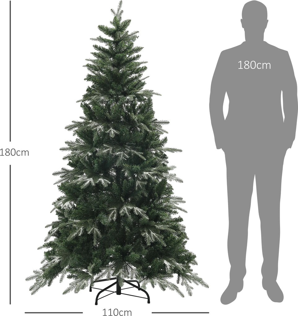 HOMCOM Brad de Crăciun Artificial cu Fulgi de Zăpadă din Cristal și 850 Ramuri Ignifuge, Ø110x180 cm, Verde | Aosom Romania