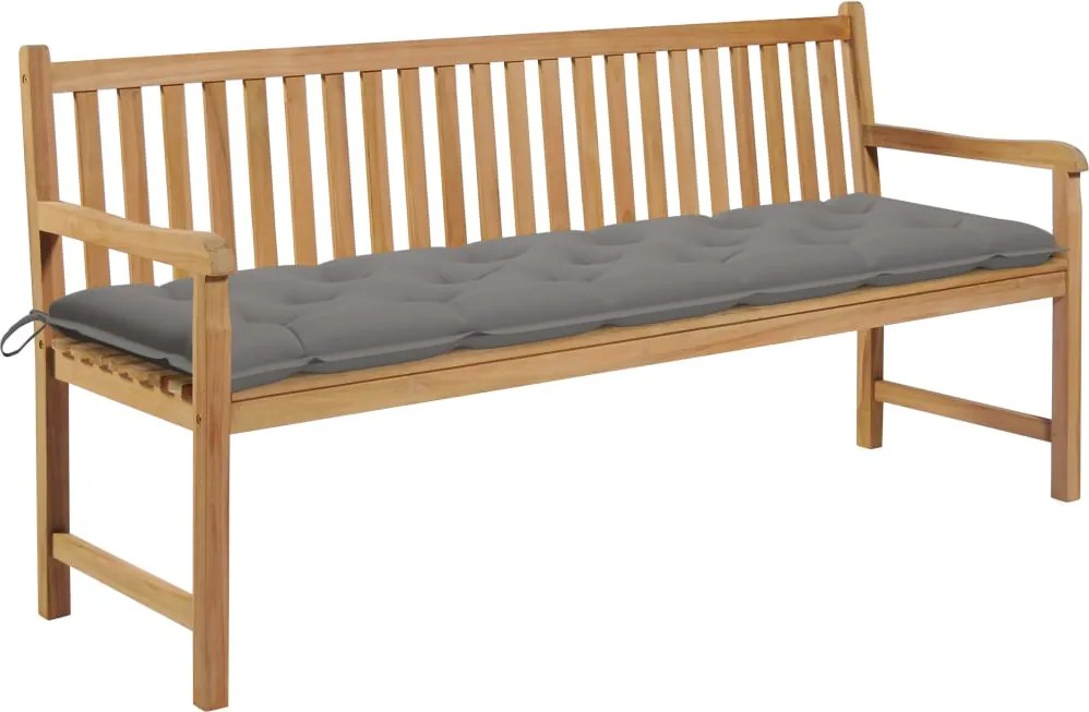vidaXL Bancă de grădină, pernă gri, 175 cm lemn masiv tec