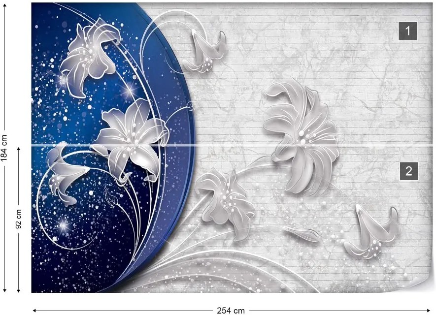 GLIX Fototapet - Luxury Ornamental Floral Design Blue And Silver Vliesová tapeta  - 254x184 cm