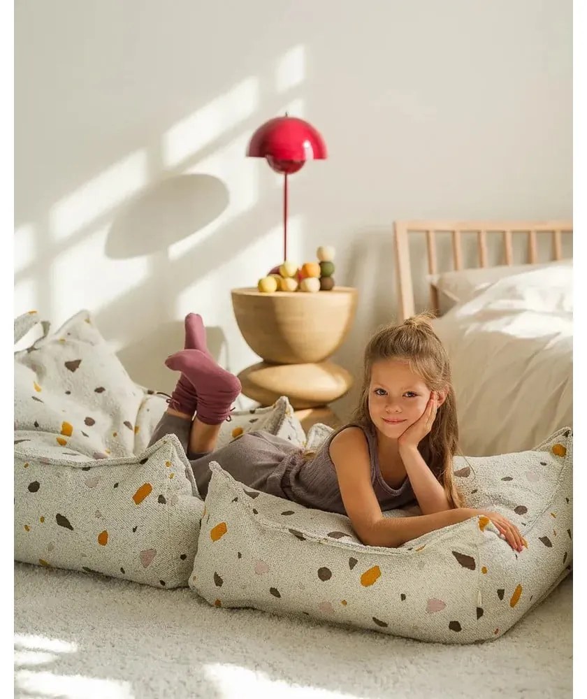 Fotoliu puf pentru copii alb cu tapițerie din țesătură bouclé/cu tapițerie din chenille Terrazzo Chair – Wigiwama