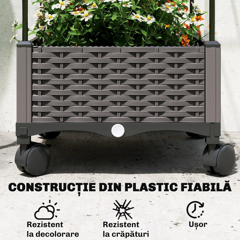 Outsunny Jardinieră Înălțată Autoirigantă din Metal cu Spalier de 185 cm, cu 4 Roți Blocabile pentru Plante Cățărătoare, Recipient cu Găuri de Drenaj pentru Legume și Flori, Negru | Aosom Romania