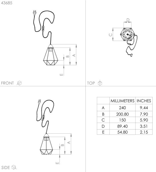 Corp de iluminat de masă pentru priză Eglo 43685 TARBES 1xE27/60W/230V