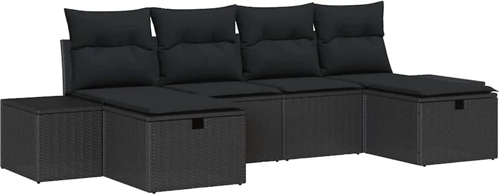 vidaXL Set de canapele pentru grădină cu pernă 6 pcs Negru poliratan
