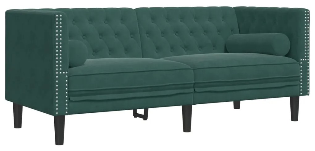 372685 vidaXL Canapea Chesterfield cu pernuțe/2 locuri, verde închis, catifea