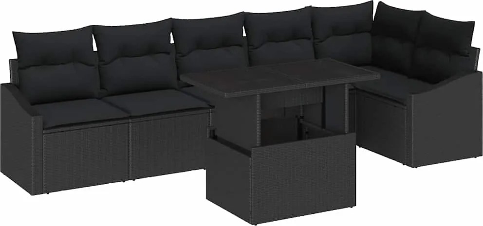 vidaXL Set de canapele pentru grădină cu pernă cu pernă 7 pcs Negru