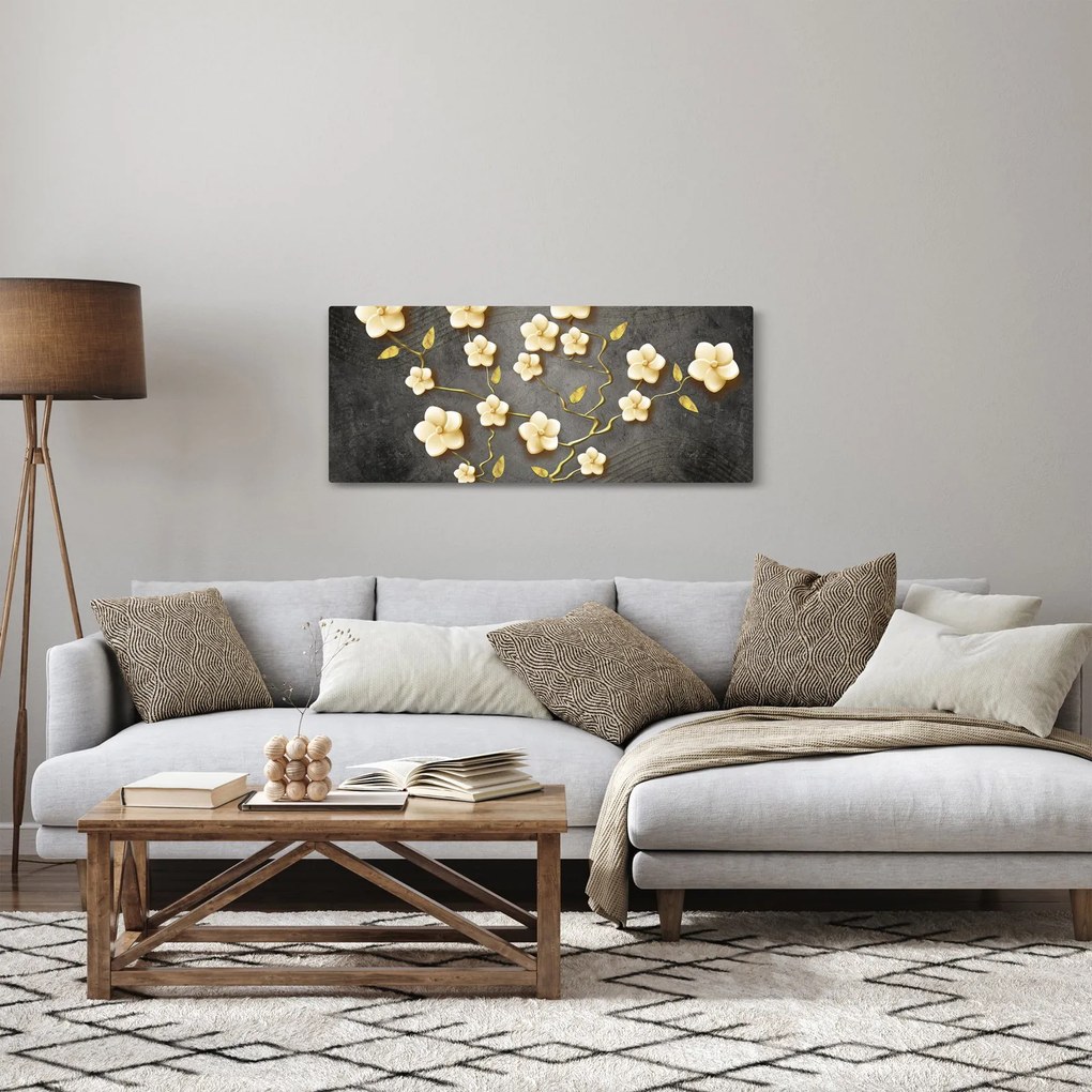 Tablou - Arbust auriu pe fundal negru (120x50 cm)
