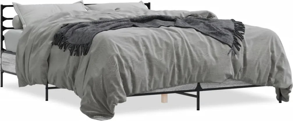vidaXL Cadru de pat, gri sonoma, 160x200 cm, lemn prelucrat și metal