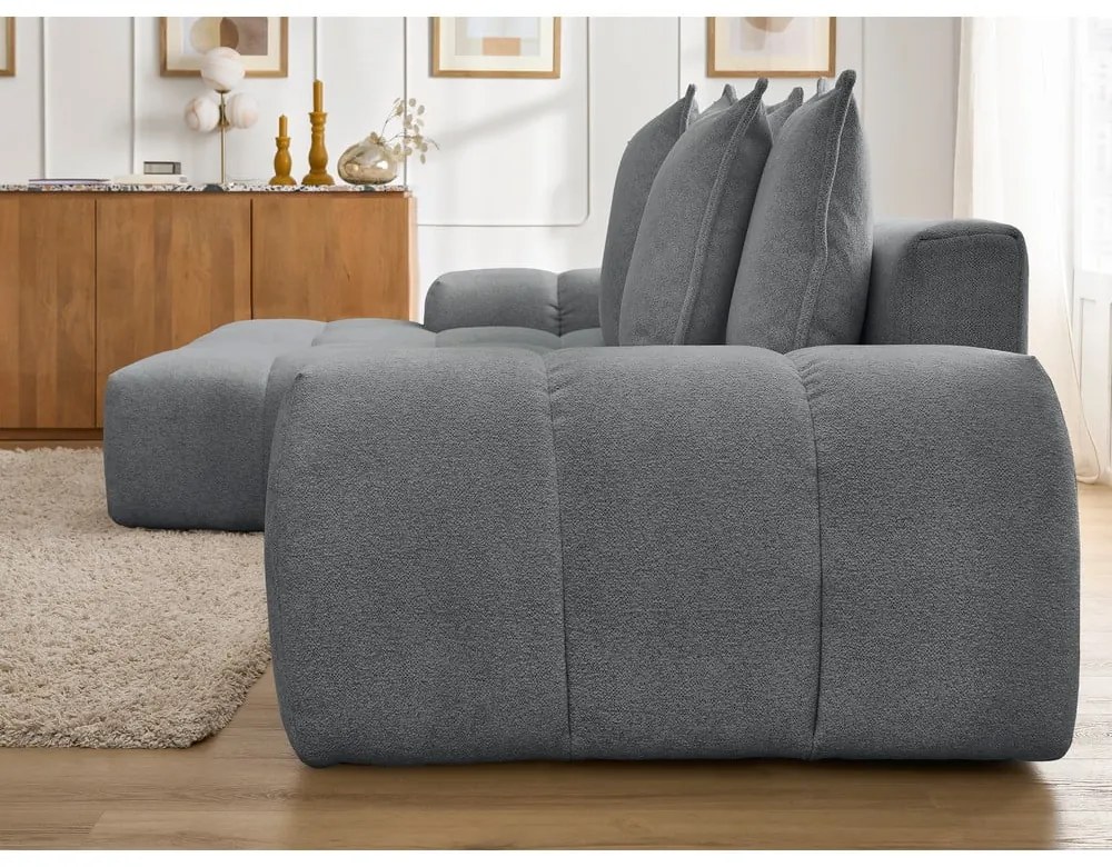 Colțar gri închis extensibil/cu spațiu de depozitare cu tapițerie din chenille (cu colț pe partea stângă/cu șezlong) Everest – Bobochic Paris