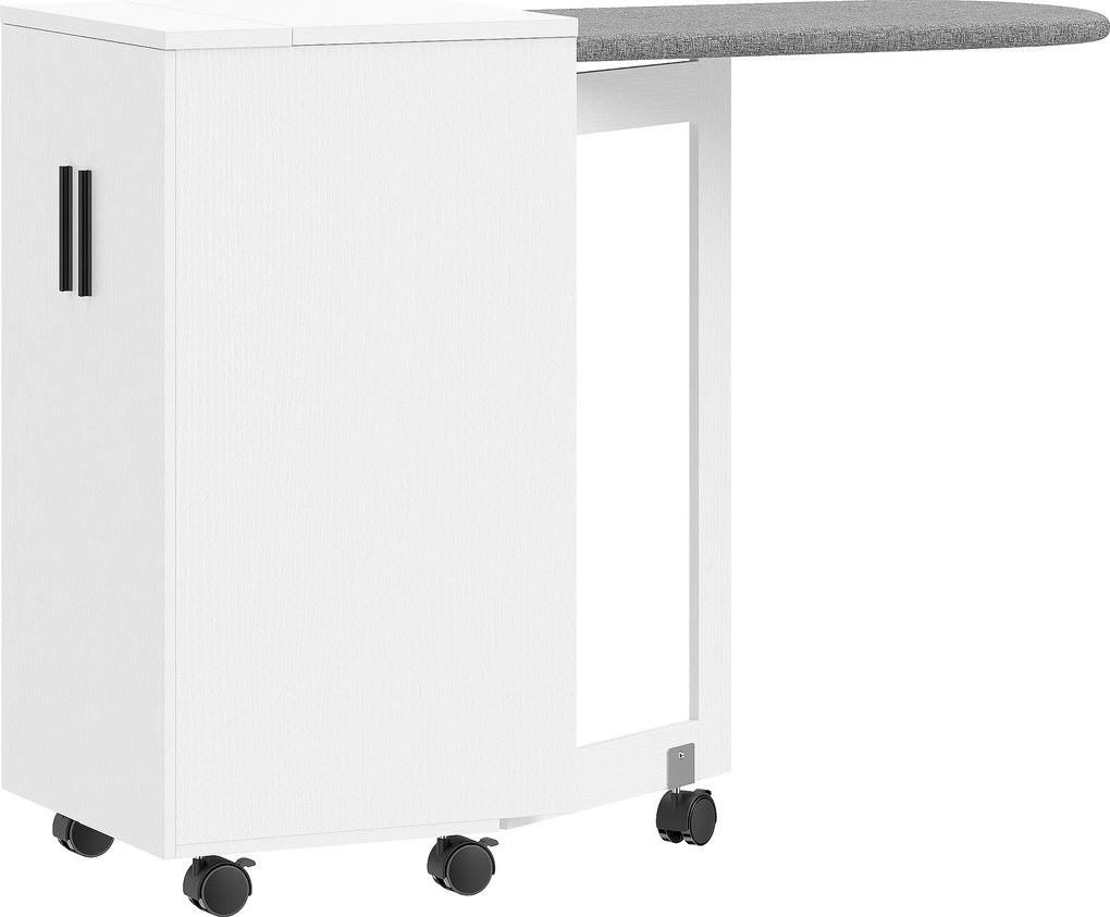 HOMCOM Mobilier de călcat 2 en 1, masă de călcat pliante pe roți cu etajeră reglabilă și balamale, alb | Aosom Romania