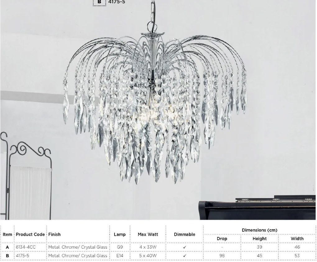Lustra cristal suspendata design elegant Waterfall 5L 4175-5 SRT
