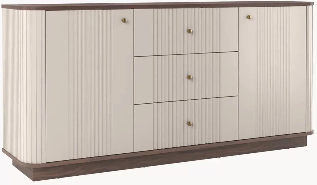 Comodă cu sertare pe soclu Vesper 160 cm - kashmir / nuc / mânere aurii