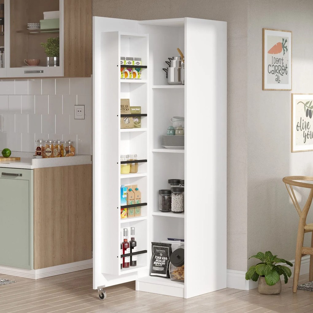 Dulap Bucatarie Elegant Gaus pentru Snackuri si Legume , Usa cu Rafturi, Alb - Nuc, 42 x 177 x 36 cm