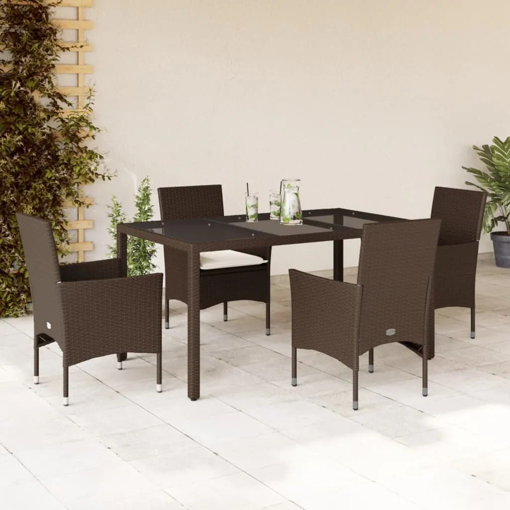 vidaXL Set mobilier de grădină cu perne 5 piese maro poliratan&amp;sticlă
