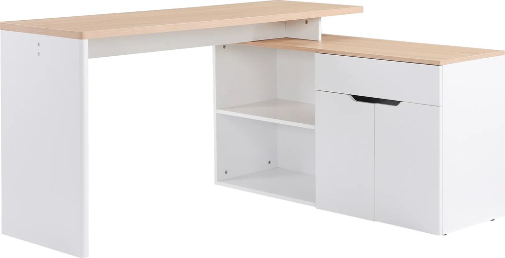 HOMCOM Birou cu Blat Extensibil pentru PC și Bibliotecă, 140x117x76 cm, Alb | Aosom Romania