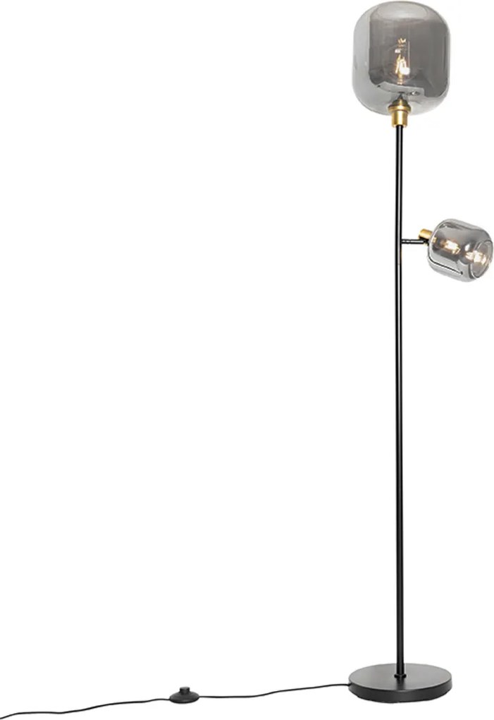 Lampa de podea neagră cu auriu cu sticlă fumurie cu 2 lumini - Zuzanna