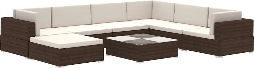 vidaXL Set mobilier de grădină cu perne, 8 piese, maro, poliratan