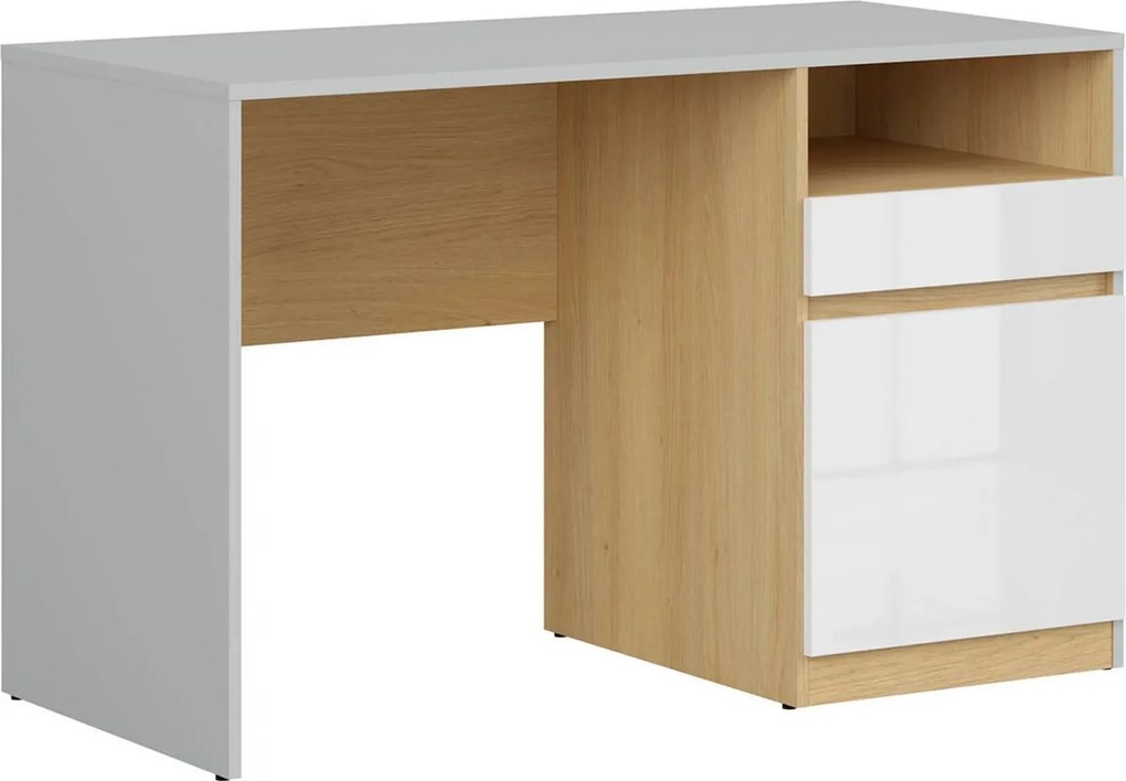 Birou NANDU, gri deschis/stejar, PAL laminat, 120x57x76 cm