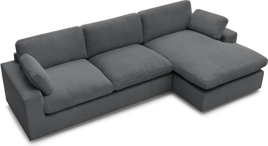 Colțar gri închis cu tapițerie din catifea reiată Belair – Bobochic Paris