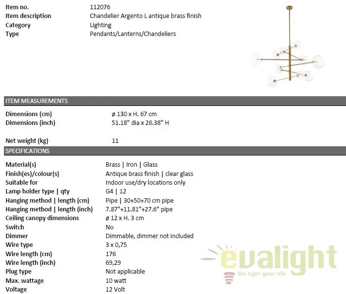 Candelabru deoasebit cu 12 surse de lumina Argento L alama antic 112076 HZ