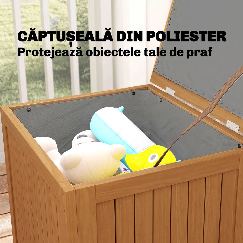 Outsunny Bancă de Exterior 130L, Capac, Cutie Lemn cu Balamale și Curea | Aosom Romania