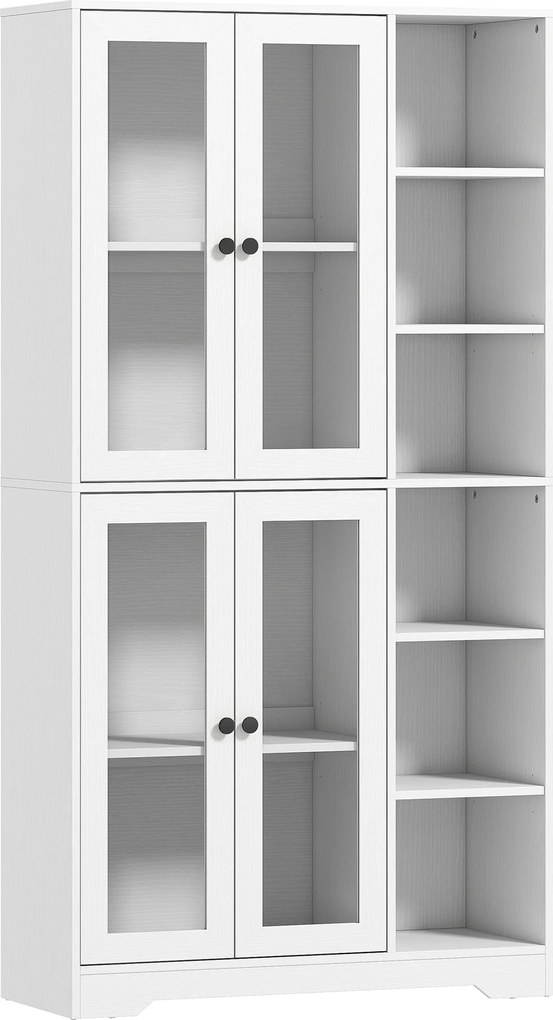 HOMCOM Dulap de bucătărie cu uși din sticlă, rafturi, polițe deschise, 172 cm înălțime, MDF, Alb | Aosom Romania