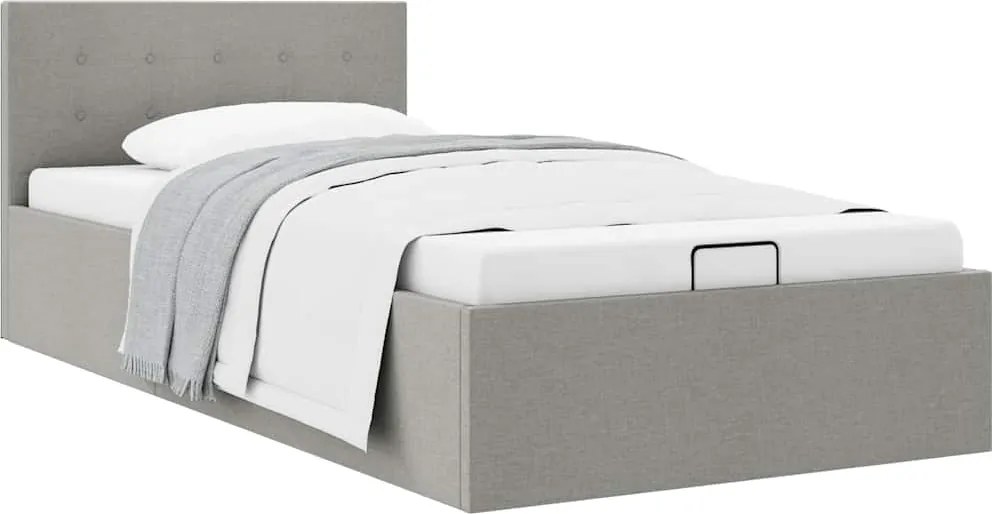 vidaXL Cadru pat hidraulic cu ladă, gri deschis, 100 x 200 cm, textil