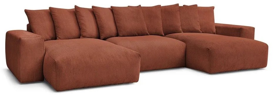 Colțar cărămiziu cu tapițerie din catifea reiată Voltaire – Bobochic Paris