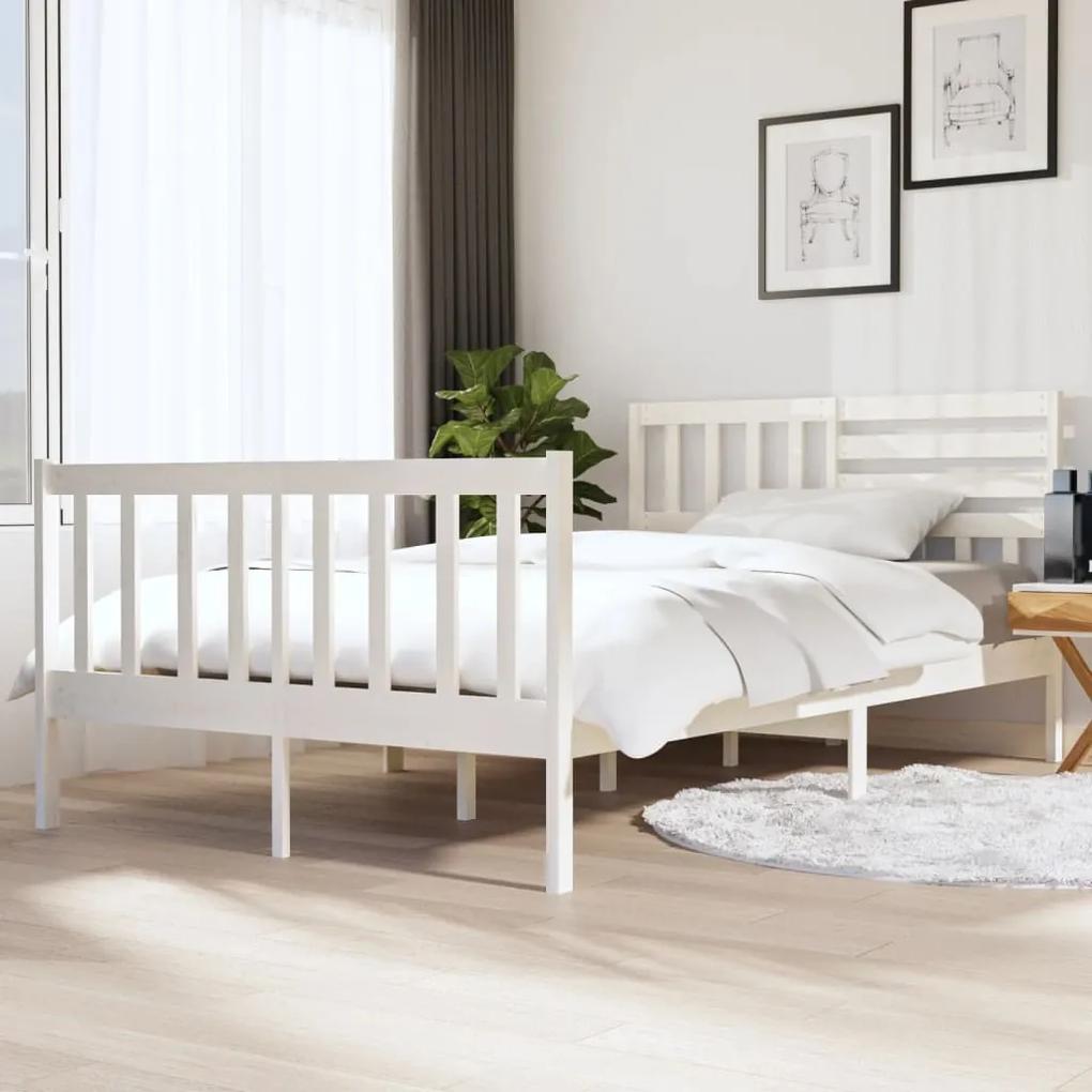 3101134 vidaXL Cadru de pat, alb, 140x190 cm, lemn masiv