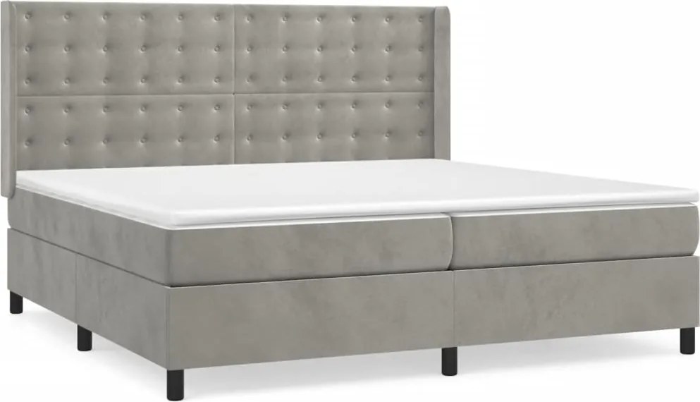 vidaXL Pat box spring cu saltea, gri deschis, 200x200 cm, catifea