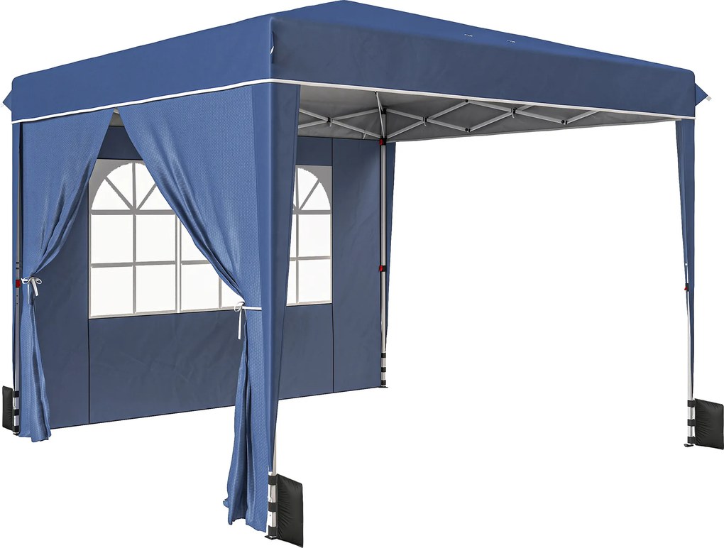 Outsunny Pavilion 3x3 m Pliabil Pop Up cu Înălțime Reglabilă, Pavilion de Grădină cu Pereți Laterali, Saci de Nisip, Geantă de Transport, UV50+, pentru Exterior Camping Petreceri, Albastru Închis | Aosom Romania
