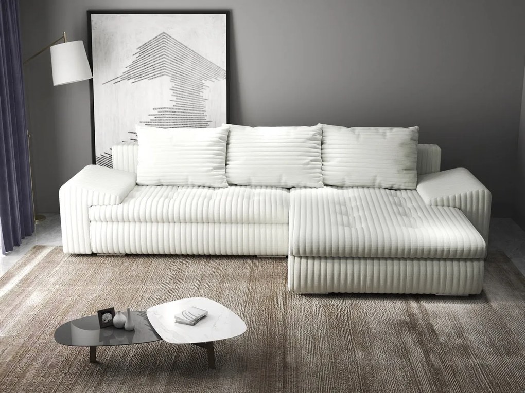 Colțar extensibil dumonde cu ladă de depozitare si sezut confortabil din spuma high-density, Leonardo Ambience Ivory 260x185 cm II