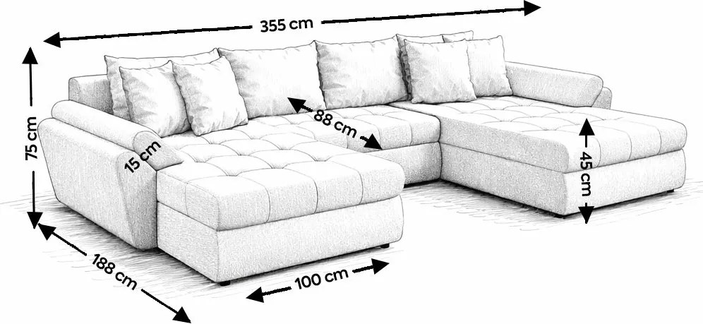Colțar extensibil dumonde cu ladă de depozitare si sezut confortabil din spuma high-density, Loana U Enjoy Silver 355x185 cm