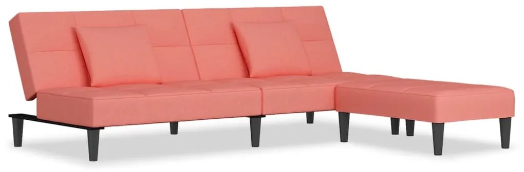 3080628 vidaXL Canapea extensibilă 2 locuri, 2 perne/taburet, roz, catifea