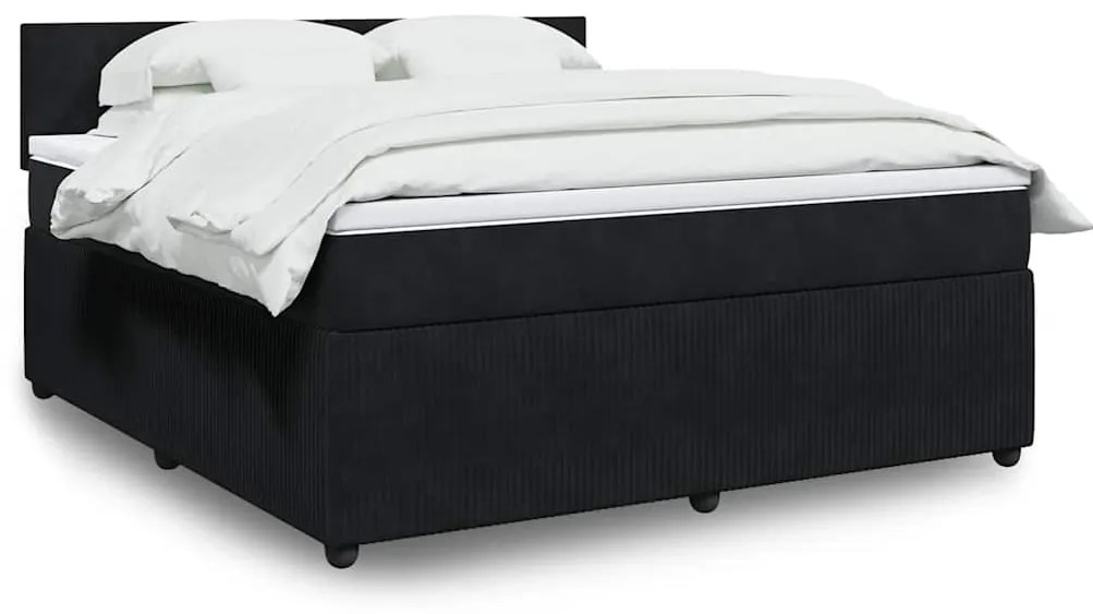 vidaXL Pat box spring cu saltea, negru, 180x200 cm, catifea
