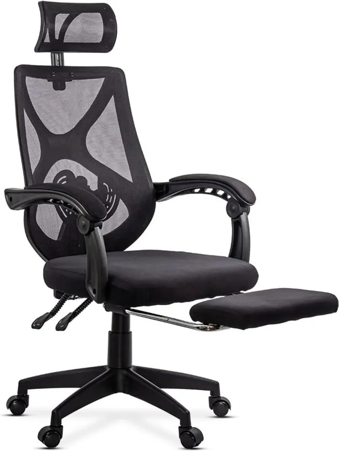 OFF 636 negru - scaun ergonomic din mesh cu suport picioare