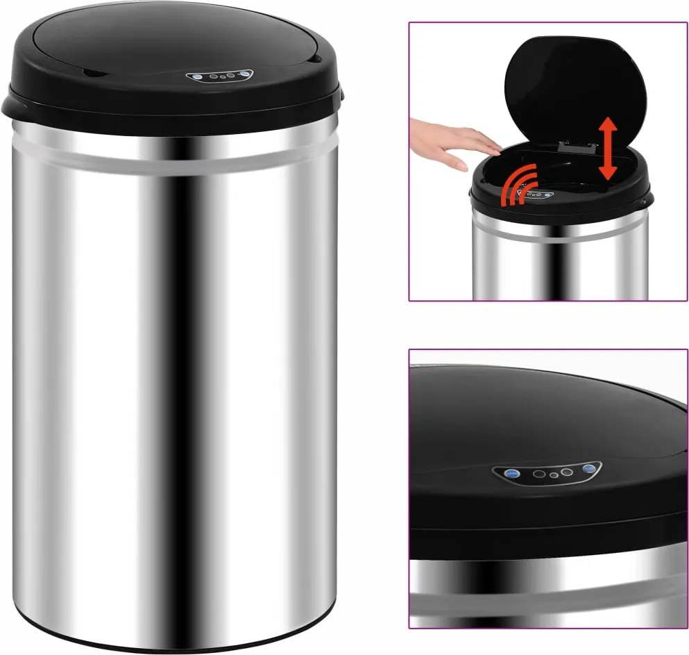 vidaXL Coș de gunoi automat cu senzor, 40 L, oțel inoxidabil