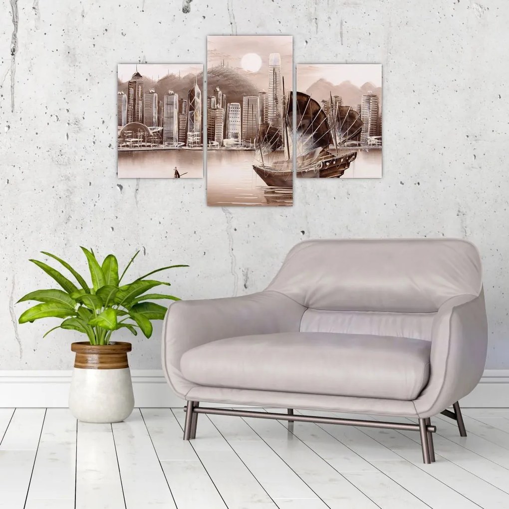Tablou - Victoria Harbour, Hong Kong, efect sepia (90x60 cm)