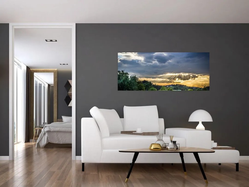 Tablou cu peisaj și raze de soare (120x50 cm)
