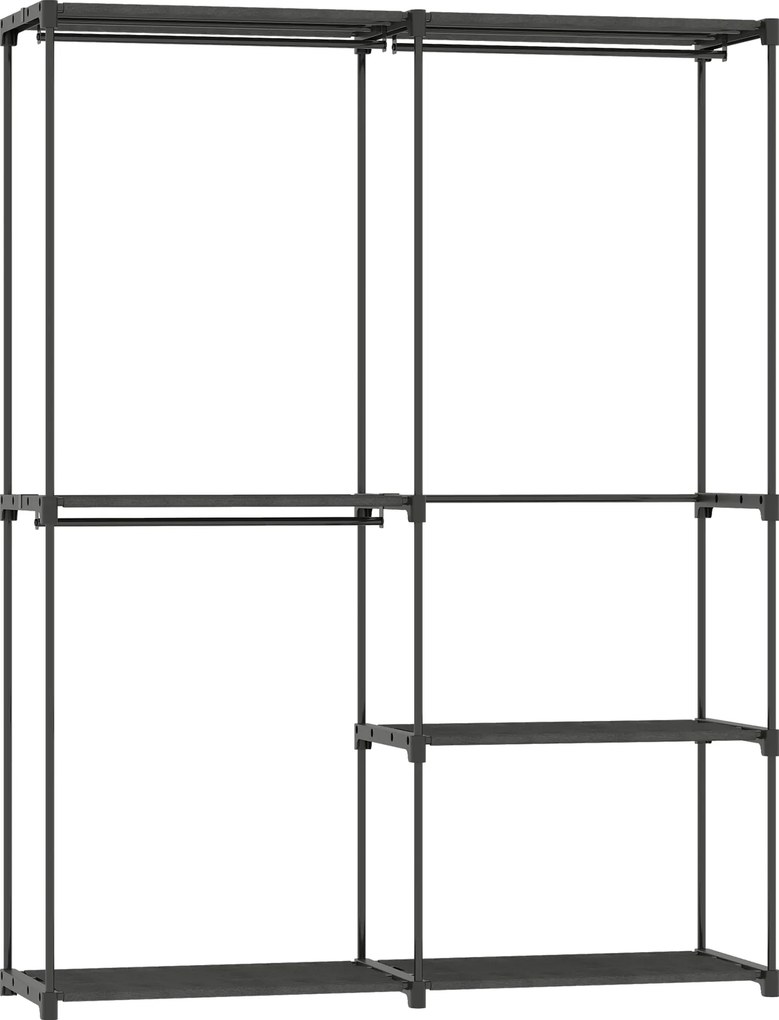 HOMCOM Dulap de Haine cu 2 Bare și 4 Rafturi, din Material Non-Țesut, Plastic și Oțel, 142x43x185 cm, Negru | Aosom Romania