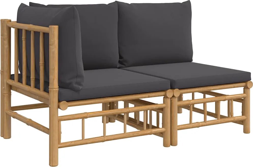 vidaXL Set mobilier de grădină cu perne gri închis, 2 piese, bambus