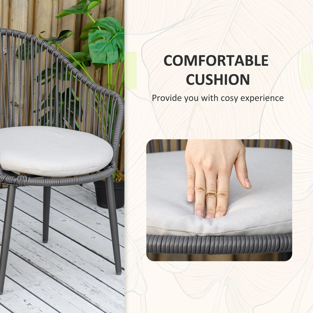 Outsunny Set Bistro de Terasă din 3 Piese, Set de Mobilier din Rachiță cu 2 Fotolii și Masă de Sticlă, 65x63x80 cm, Gri | Aosom Romania