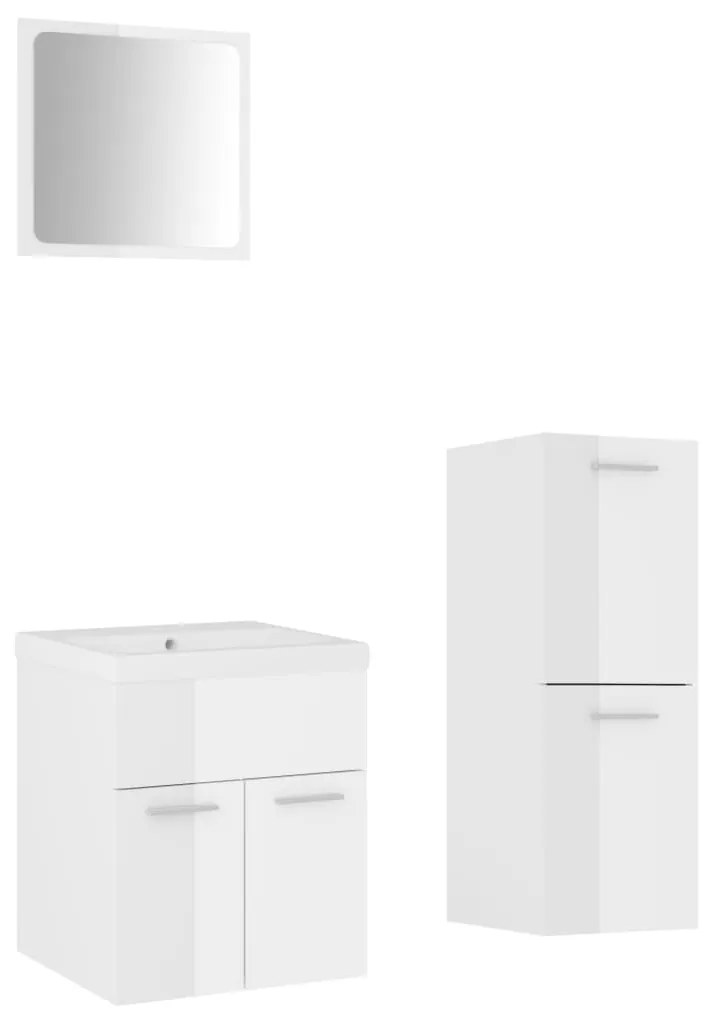 3071177 vidaXL Set mobilier de baie, alb extralucios, lemn prelucrat