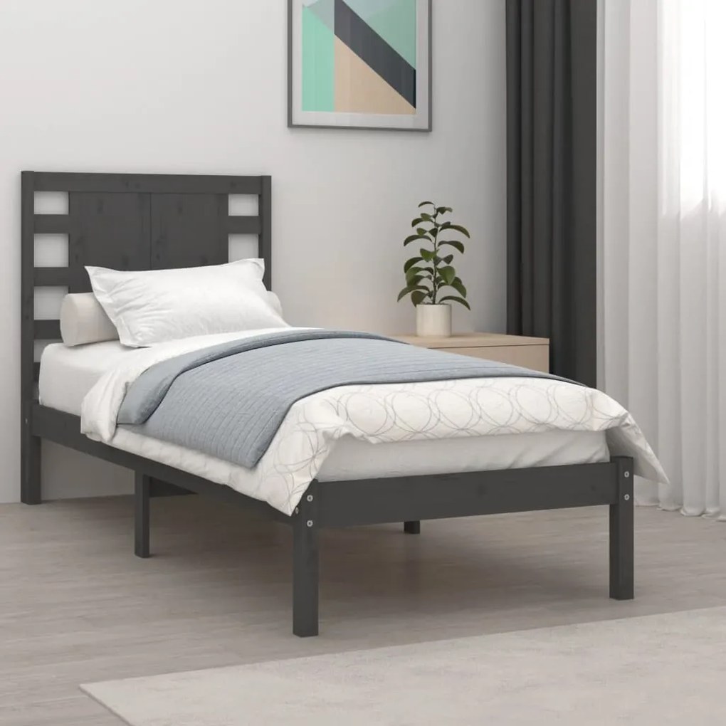 3104180 vidaXL Cadru de pat mic single, gri, 75x190 cm, lemn masiv