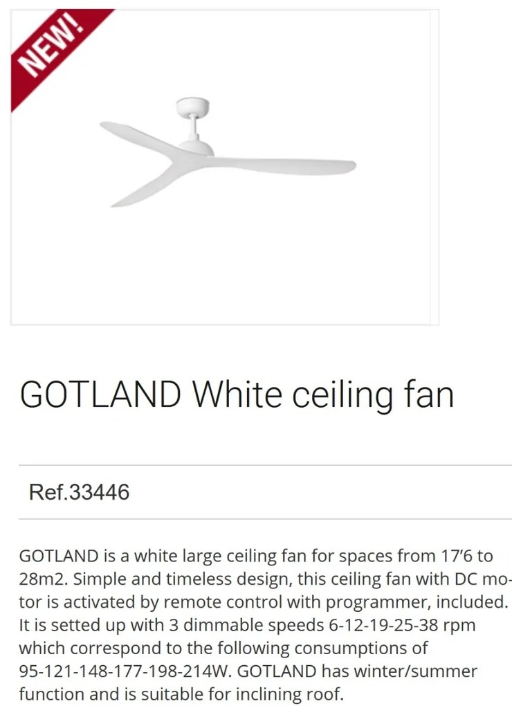 Ventilator de tavan cu telecomanda design modern GOTLAND alb