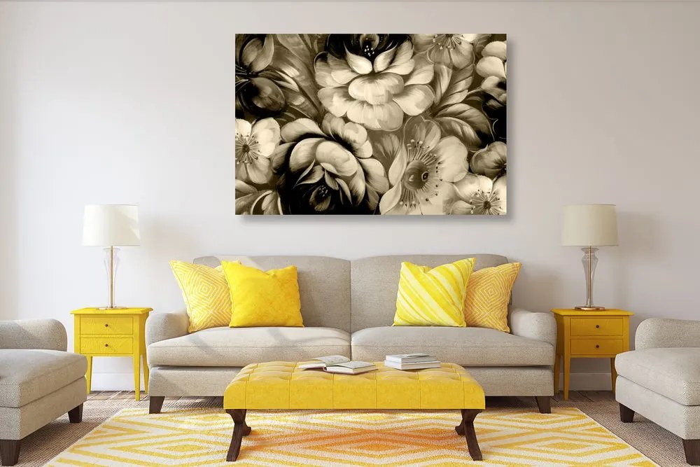 Tablou lumea impresionistă a florilor în design sepia