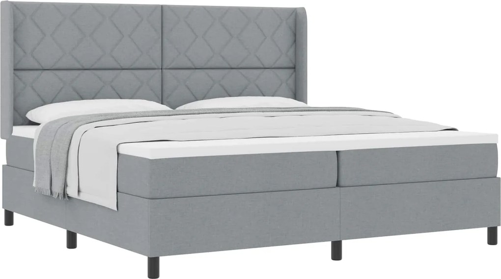 vidaXL Pat cu arcuri cu saltea Gri deschis 200 x 200 cm țesătură